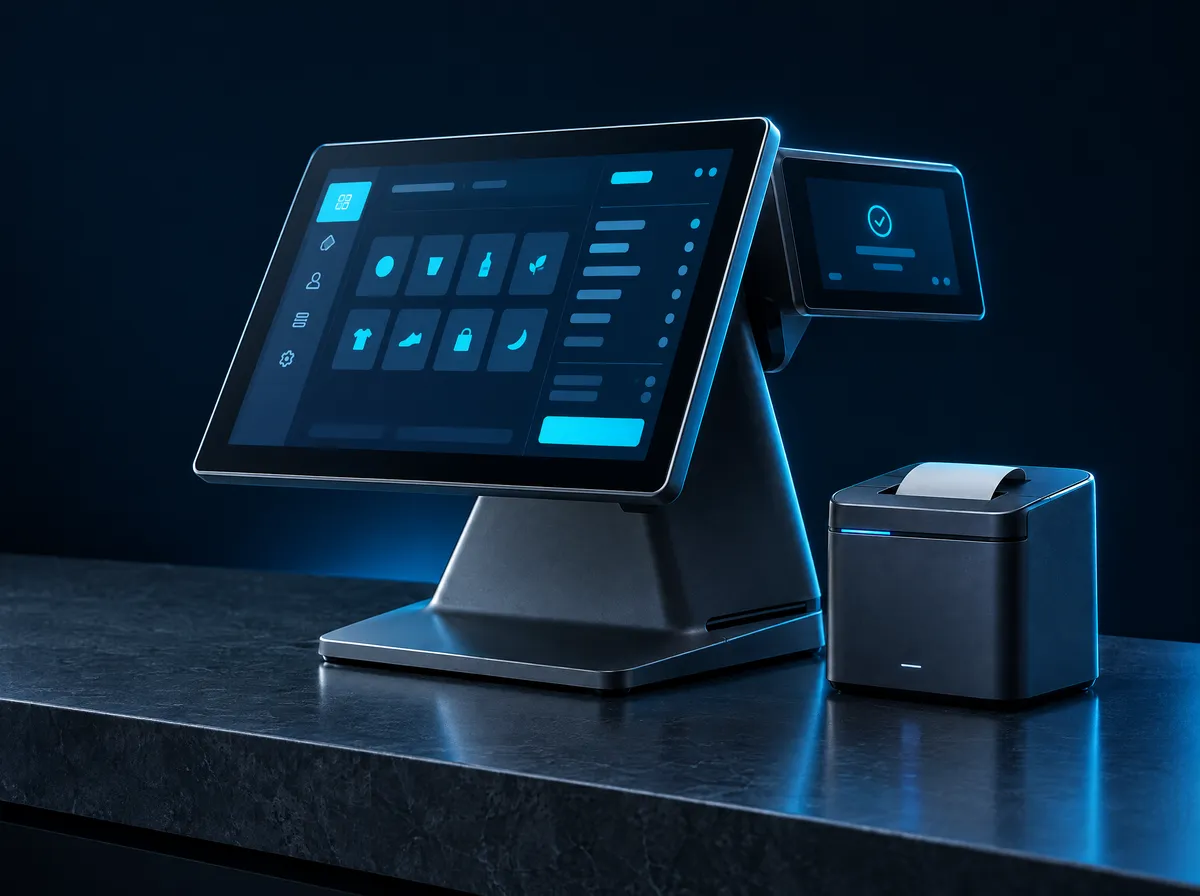 Dual-screen point of sale terminal with customer-facing display and receipt printer