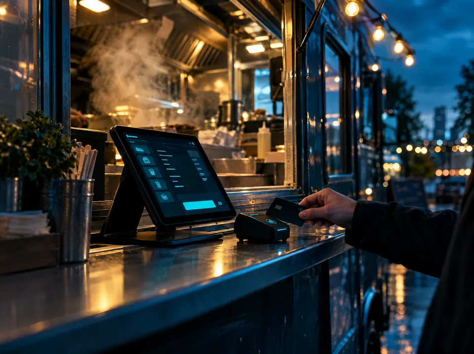 Point of sale terminal at a food truck counter